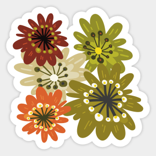 Fun happy flowerpower pattern in 1970-style, orange, red, green, beige Sticker